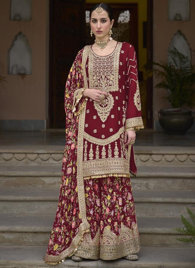 Chinnon Maroon Eid Wear Embroidery Work Readymade Pakistani Suit